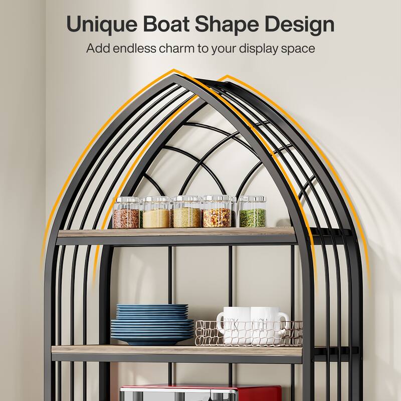 5-Tier Bookshelf Bookcase with Bow Top Design Open Display Storage Shelf for Home Office Living Room