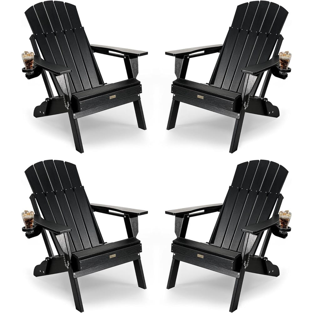 WINSOON All Weather HDPE Outdoor Folding Adirondack Chair With Cup Holder Set of 4