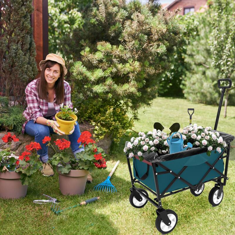 Heavy-Duty Collapsible Wagon with 3-Piece Multi-Use Bag Set - Utility Cart with Liner Covers