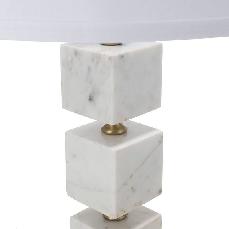 D16x26.5" White Marble Cube Table Lamp with Gold Base and Body (Lamp Shade Assembly Required)