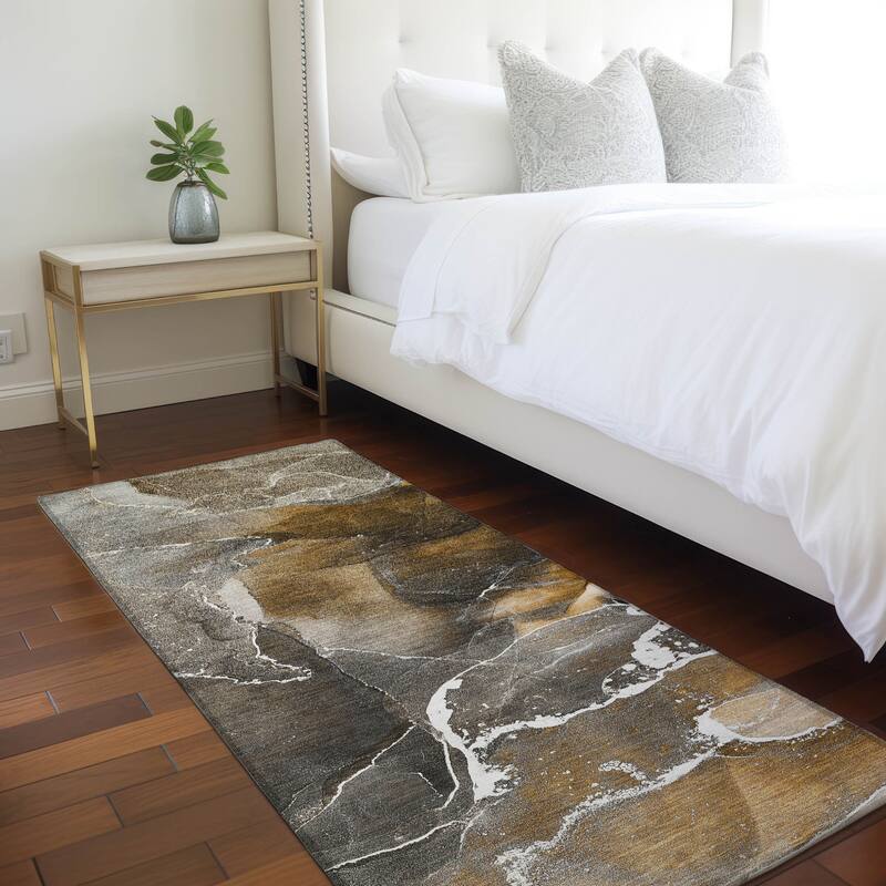 Almona Artistic Abstract Weather Resistant Sleek Contemporary Outdoor Rug