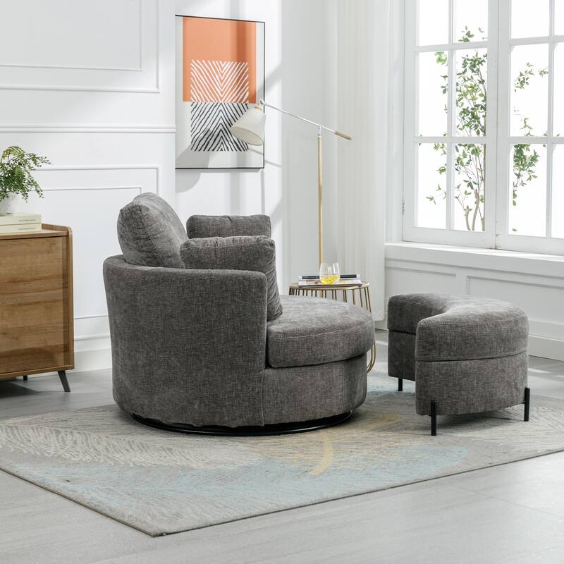 42.2"W Swivel Accent Barrel Chair with Half Crescent Moon Storage Bench