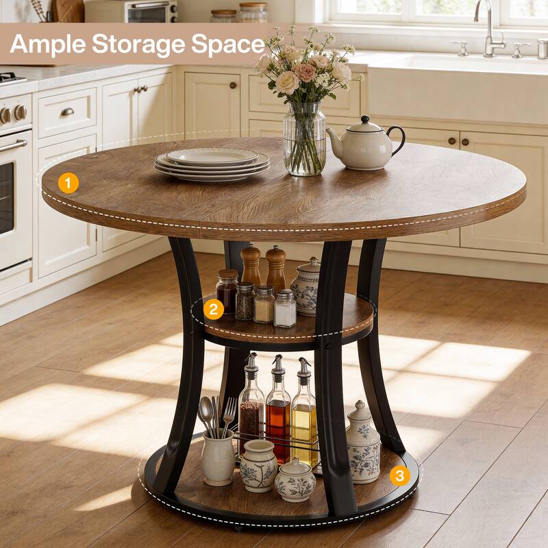 39 Inch Small Round Dining Table for 2-4 People, 3-Tier Round Pedestal Dining Table with Srorage for Kitchen / Dining Room