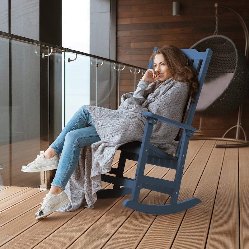 Vrakae Patio All Weather Resistant High Back Rocking Chair