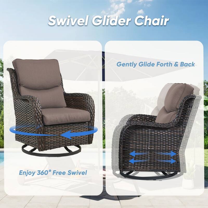 7 Pieces Outdoor Swivel Chairs Fire Pit Table with 5-Inch Thick Cushions