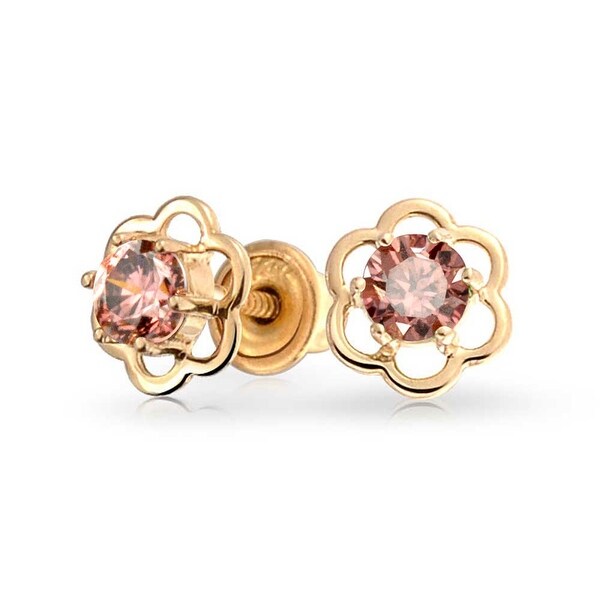 Bling Jewelry 14k Gold Pink Cz Safety Kids Flower Stud Earrings Bling Jewelry 14k Gold Pink Cz Safety Kids Flower Stud Earrings