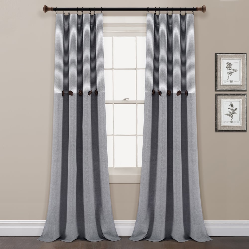 Lush Decor Farmhouse Button Stripe Yarn Dyed Woven Cotton Window Curtain Panel Pair