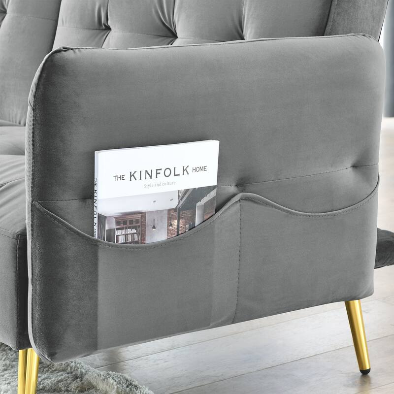 Velvet Futon Sofa Bed with Folded Armrests