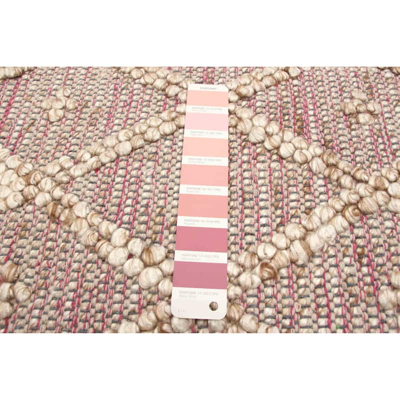 ECARPETGALLERY Braid weave Sienna Khaki, Pink Wool Rug - 6'2 x 9'1