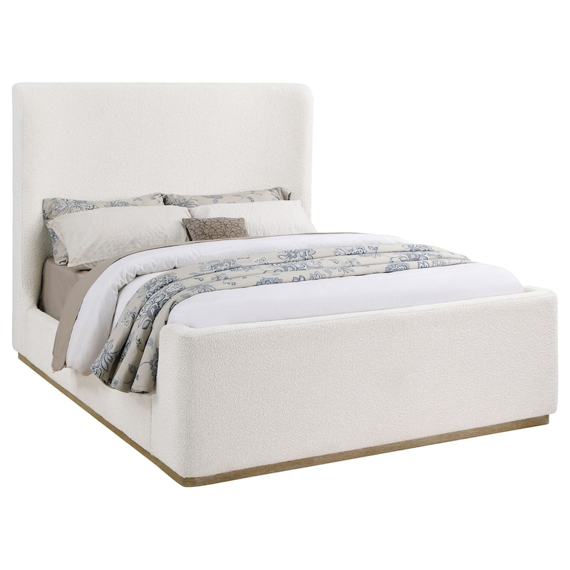 Ale Queen Size Platform Bed, Round Wingback Headboard, Ivory Upholstery