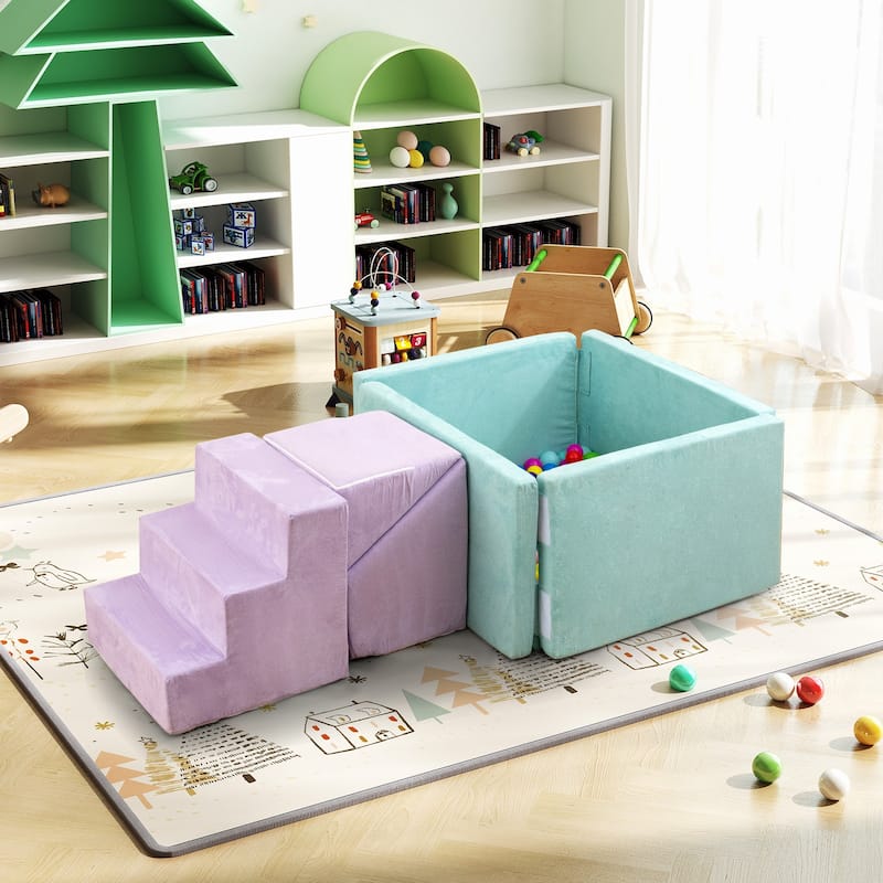 Gymax 3-in-1 Foam Climbing Blocks for Toddlers w/ Ball Pit for