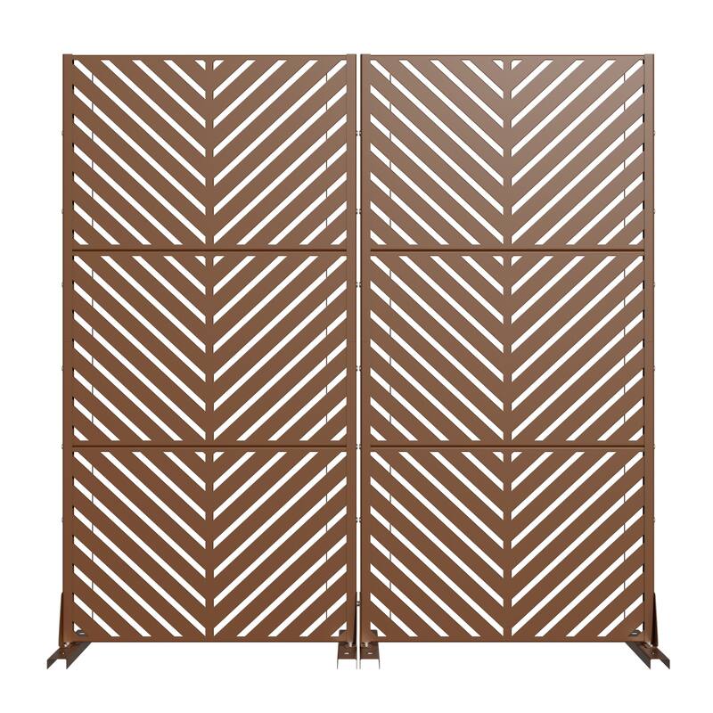 Outdoor Privacy Screen 2-Panel Chevron Metal Privacy Fence with Wind-Resistant Base Durable Decorative Divider