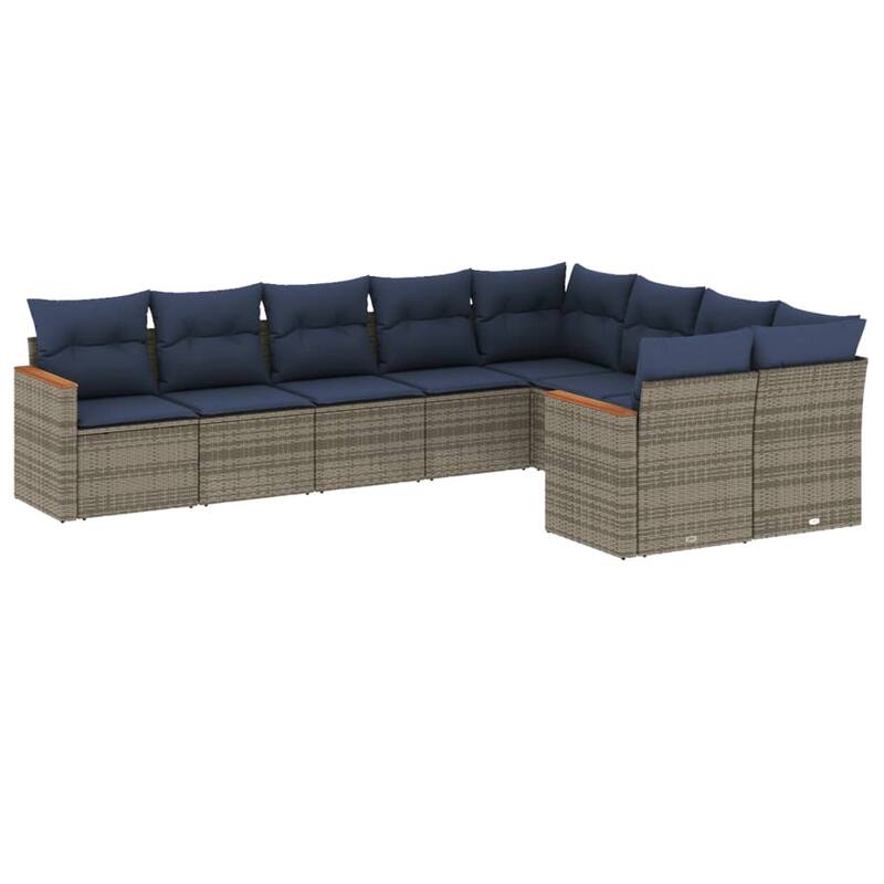 vidaXL 9/10 Piece Patio Sofa Set with Cushions Black/Gray Poly Rattan - 24.4 x 24.4 x 27.2