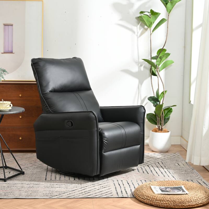 PU Rocking Recliner Chair, 360 Swivel Nursery Rocking Chair, Rocking Swivel Recliner Chair for Bedroom, Side Pocket