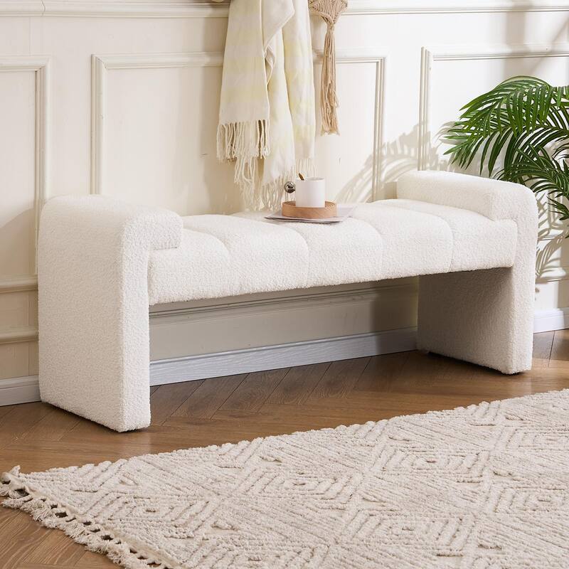 54" Boucle Bedroom Bench with Channel Tufted