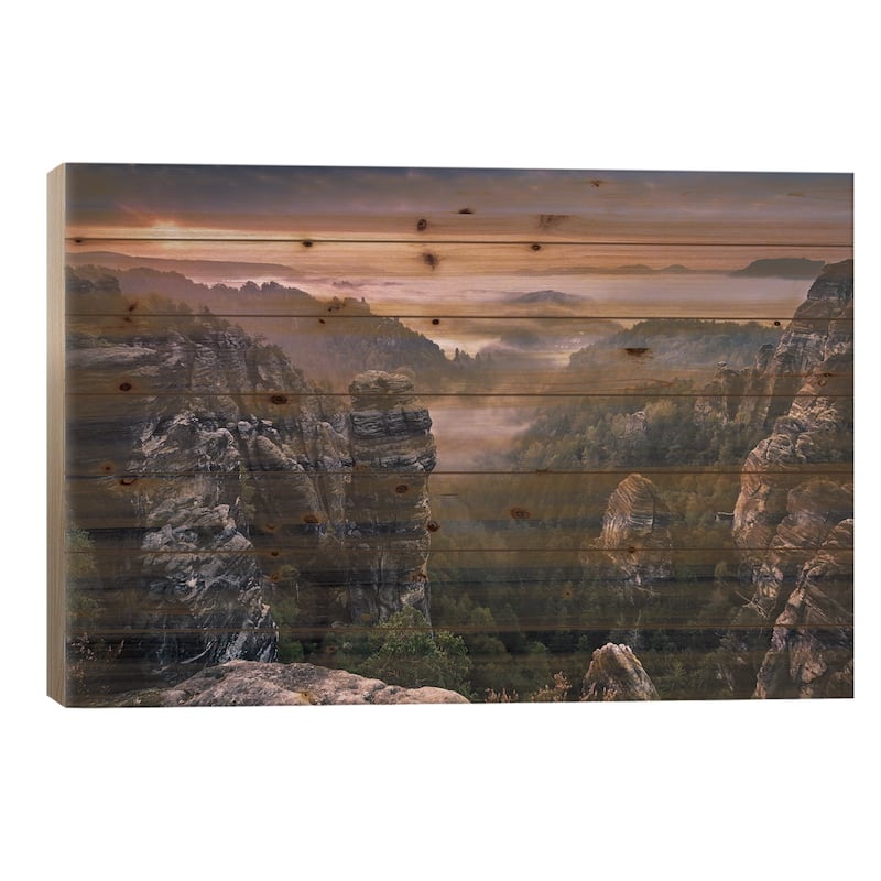 Sunrise On The Rocks Print On Wood by Andreas Wonisch - Multi-Color - 18x26x1.5