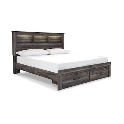 Drystan Rustic Brown Bookcase Bed with Footboard Storage Drawers