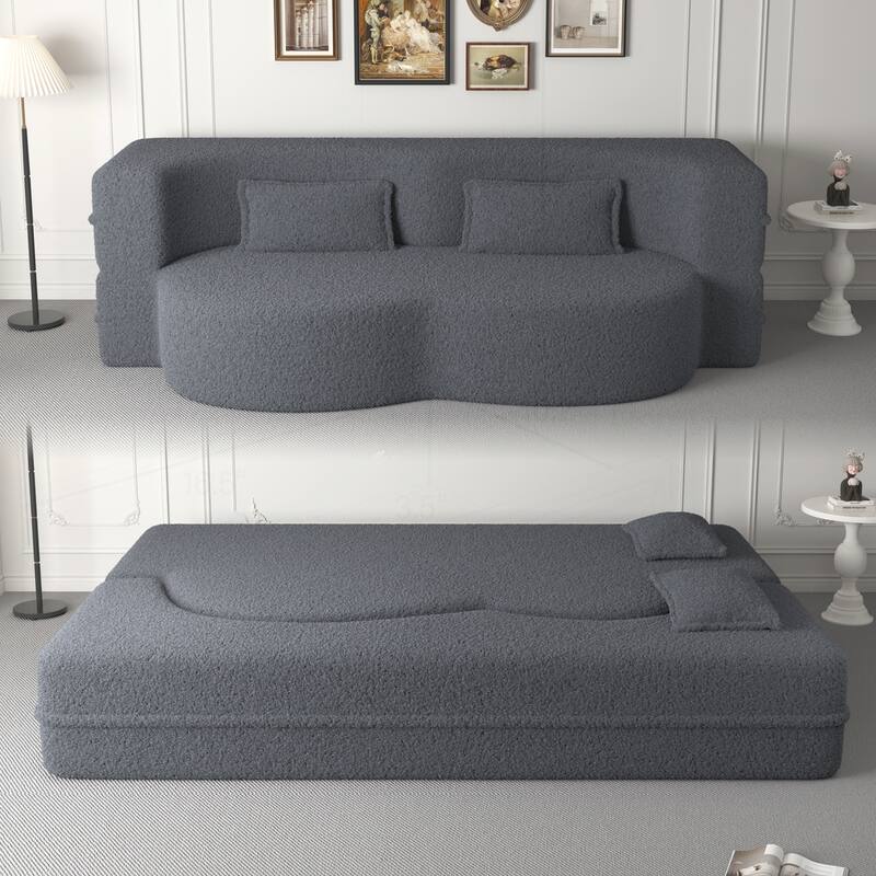 Versatile Convertible Foam Sofa Bed with Removable Cushions and Pillows - Grey