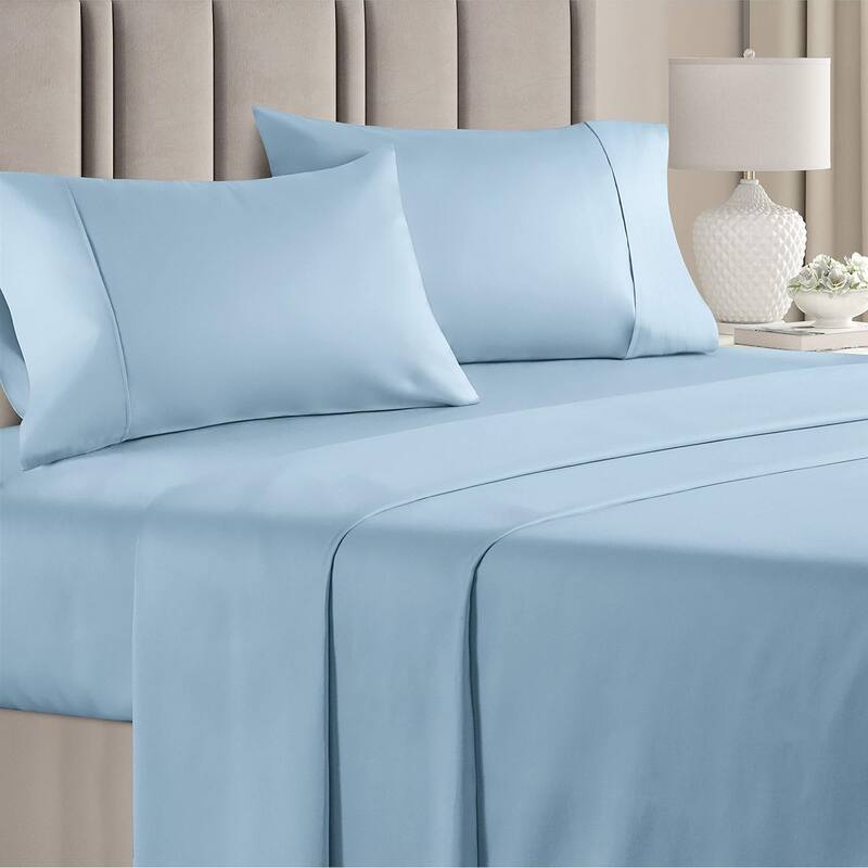 CGK Linens 4 Piece 100% Cotton 400 Thread Count Soft & Comfy Bed Sheet Set - Queen - Light Blue