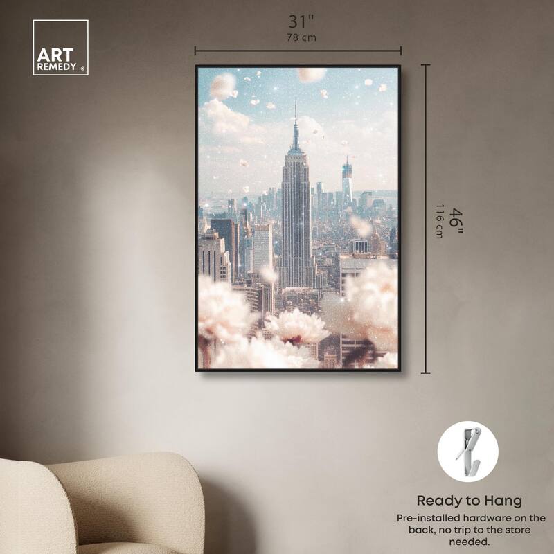 Peonies Over New York Canvas by Art Remedy