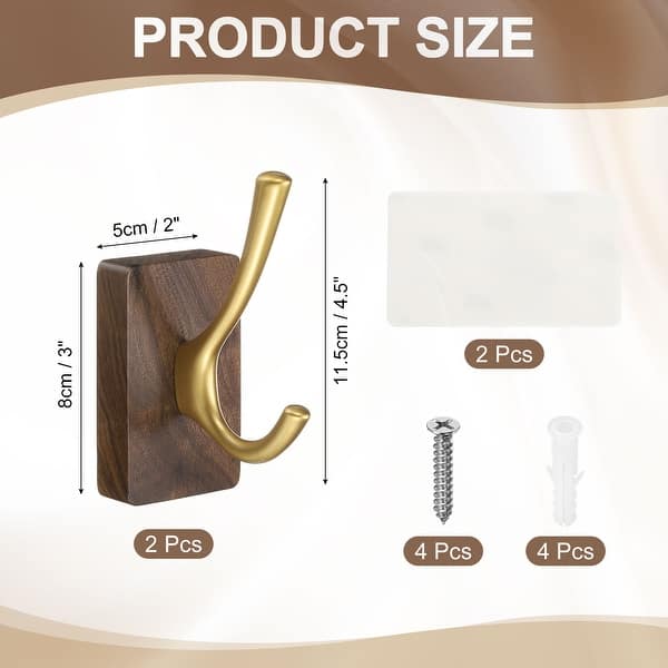 dimension image slide 1 of 4, Wood Wall Self Adhesive Hooks Towel Hanger Bracket Heavy Duty Hook for Bedroom Kitchen Coat Robe