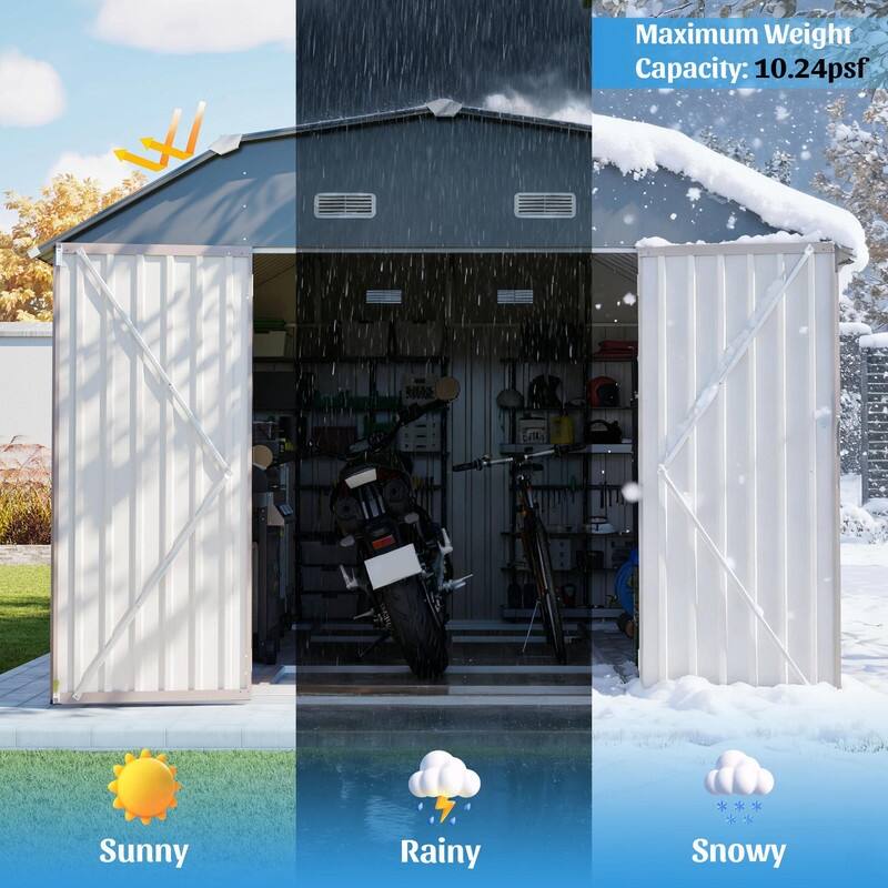 10' x 12' Outdoor Storage Shed, Heavy-Duty Rust-Resistant Steel Tool Shed with Floor Frame Kit