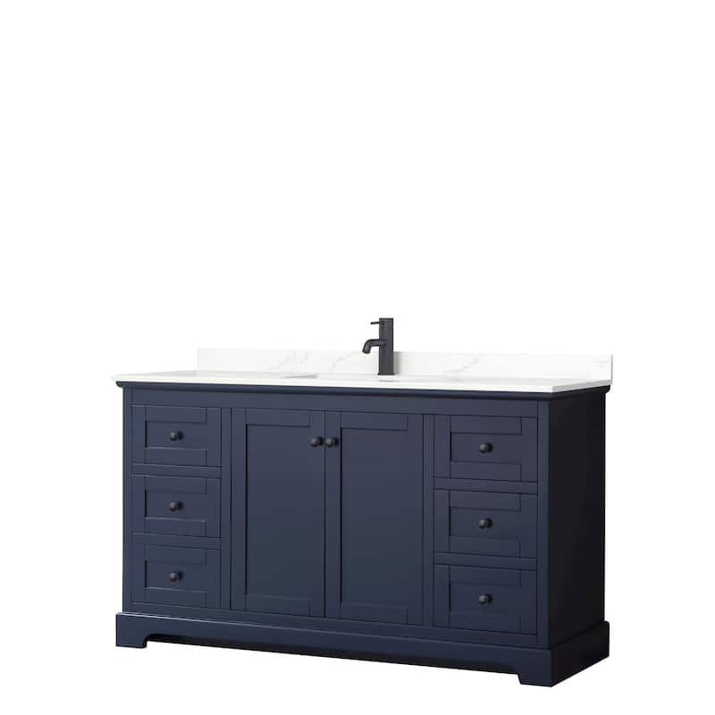 Avery 60-inch Single Vanity, Quartz Top - Dark Blue, Black Trim, Giotto Quartz Top