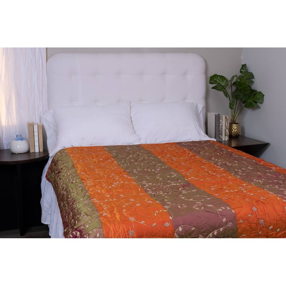 Lativa Pink Polysilk Striped Embroidered Quilt