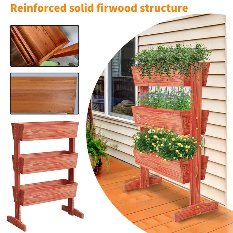 Vertical Raised Garden Bed with 3 Containers, Elevated Freestanding Herb Planter Box Growing Vegetable, Strawberry, Flower