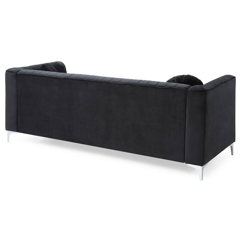 Black Velvet Sofa (87x34x32 inches) with Matching Pillows