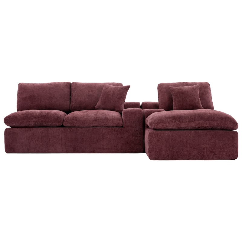 107-In Modern Chenille Sectional Sofa,Living Room Sofa with Double-layer Cushion & Side Pockets