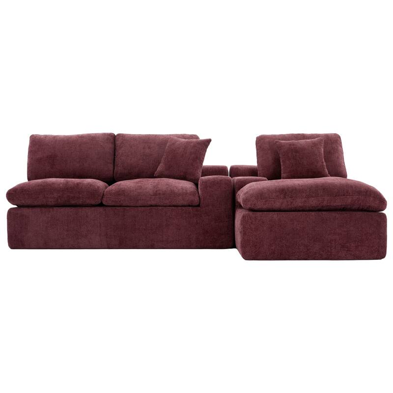L-Shape Cloud Sectional Sofa with Chaise, Chenille Modular Boneless Upholstered Couche, Full-Compressed Sofa with Side Pockets