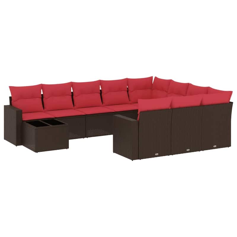 vidaXL Patio Sofa Set with Cushions Outdoor Furniture 11 Piece Poly Rattan - 24.4" x 24.4" x 27.2"