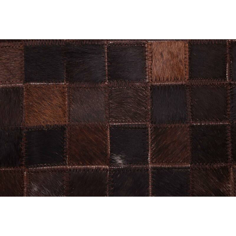 ECARPETGALLERY Handmade Cowhide Patchwork Dark Brown Leather Rug - 4'1 x 6'0