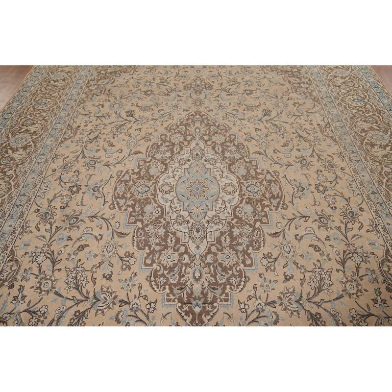 Traditional Mashad Vintage Persian Large Rug Handmade Pink Wool Carpet - 10'0" x 16'2"