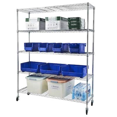 5-Tier Adjustable Metal Storage Rack,Heavy Duty Storage Shelving,Silver