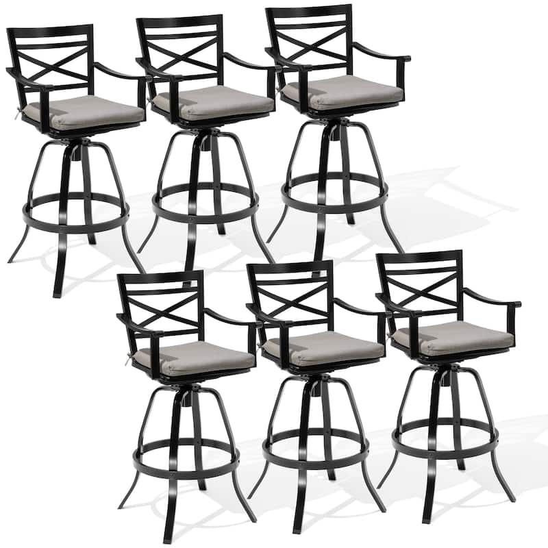 Outdoor Bar Stools Patio Cast Aluminum Swivel Barstools with Sunbrella Cushion - CAST SHALE - 6PC