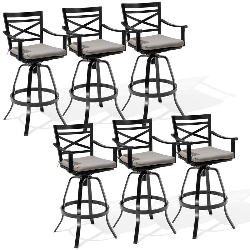 Outdoor Patio Cast Aluminum Swivel Bar Stools with Sunbrella Cushion - CAST SHALE - 6PC