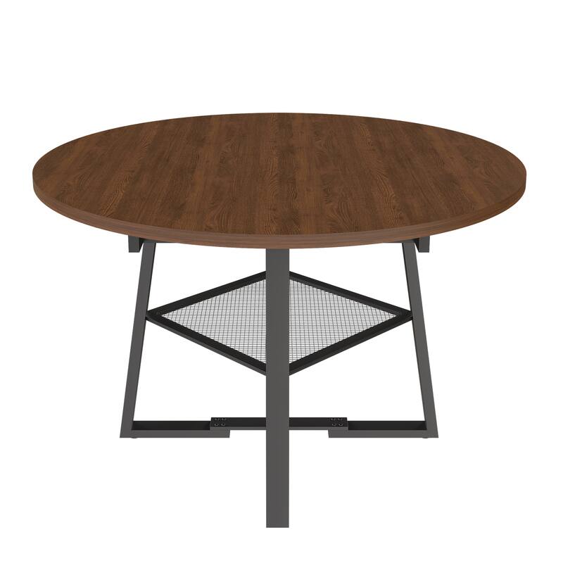 Roomfitters 47 Inch Extendable Round Dining Table for 4-8 with Storage Shelf, Circle to Oval Kitchen Table, Walnut Finish