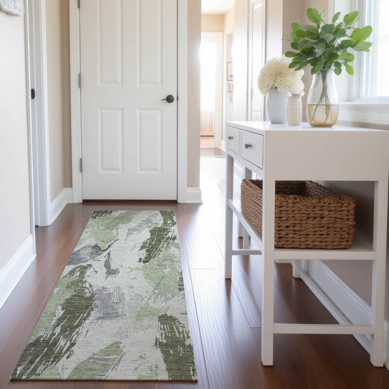 Premium Washable Super Soft Contemporary Strokes Mayfield Rug - Aloe - 2'3" x 7'6"