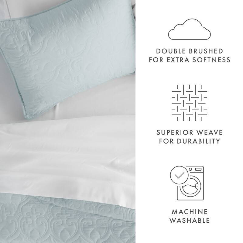 Soft Essentials Premium Ultra Soft Damask Pattern Quilted Coverlet Set