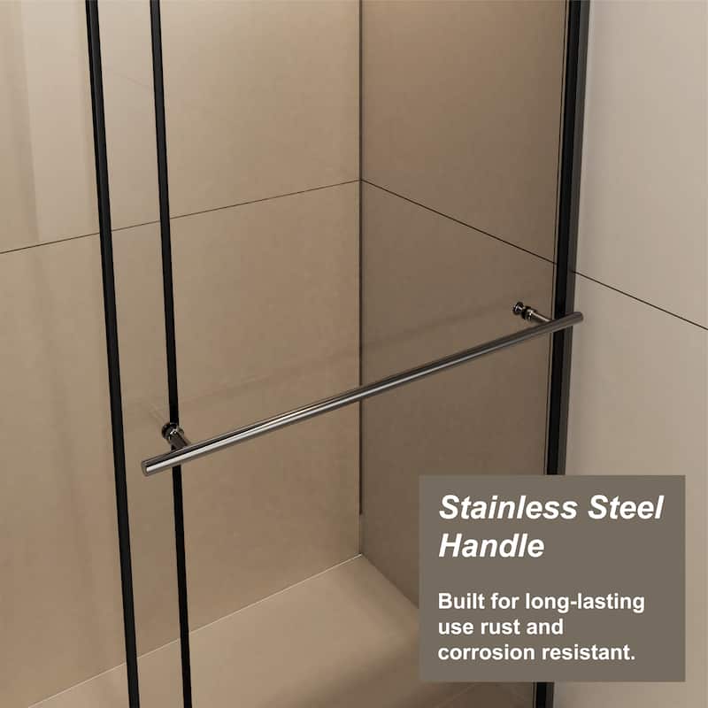 Glass Shower Sliding Door with 1/4" Thick Glass Panel and Metal Handle