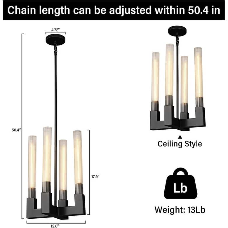 KAYLA 12-Light Candlestick Chandelier, Modern Chandelier with Glass Shade, Retangular Luxurious Ceiling Pendant Light