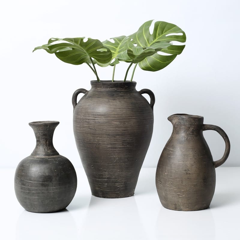 Approx. 12"H Charcoal Gray Vase with Two Handles (4.3" opening)