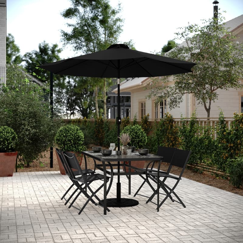 4 Pack Commercial Outdoor Flex Comfort Folding Chair with Metal Frame - Black