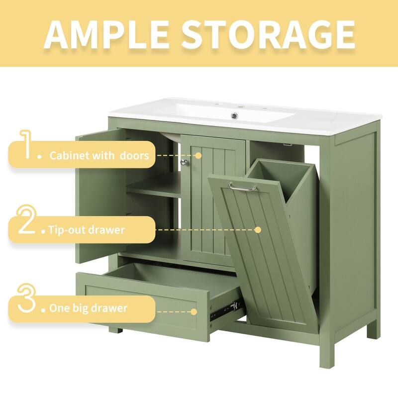 Solid Wood 36 in.W Bathroom Vanity Cabinet with Flip Drawer