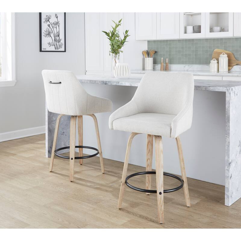The Gray Barn Hadley 26" Fixed-Height Upholstered Counter Stool with Bent Wood Legs & Round Footrest (Set of 2)