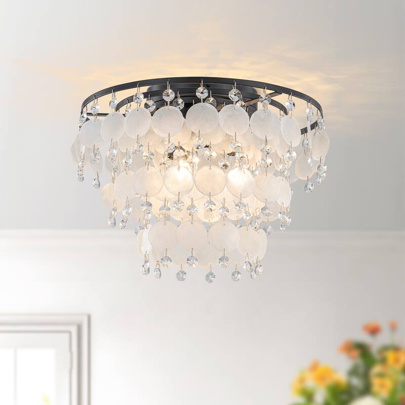Starsky Coastal 3-Light Tiered Shell Flush Mount - Black