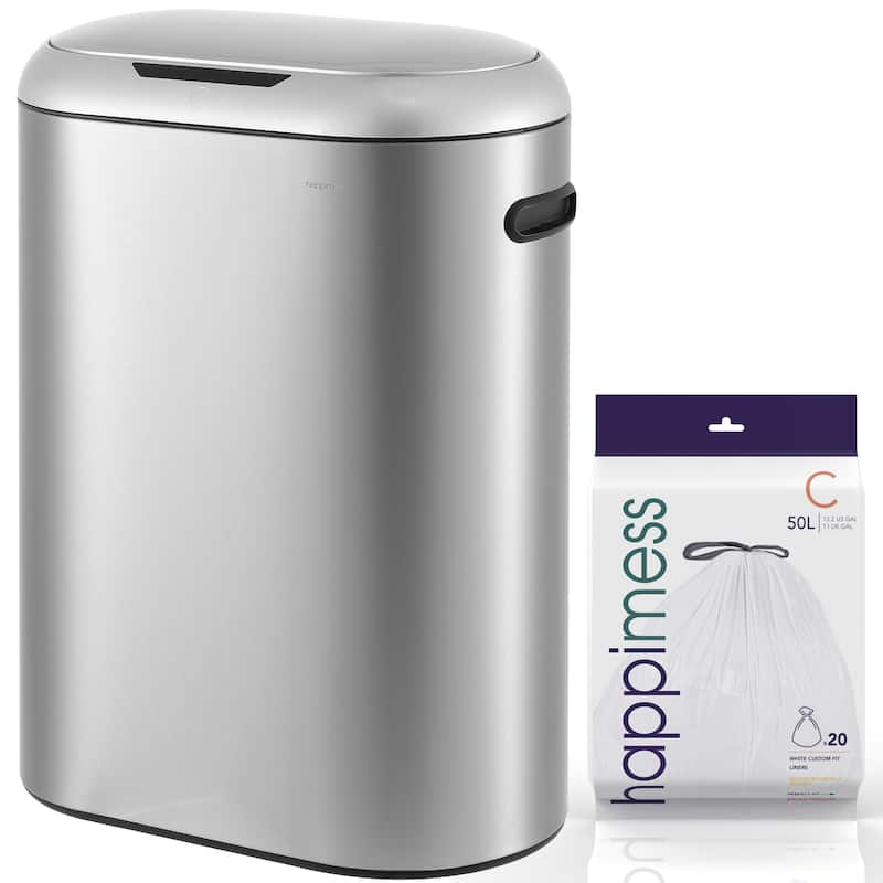 happimess Robo Kitchen 13.2-Gallon Slim Oval Motion Sensor Touchless Trash Can with Touch Mode - Platinum Silver