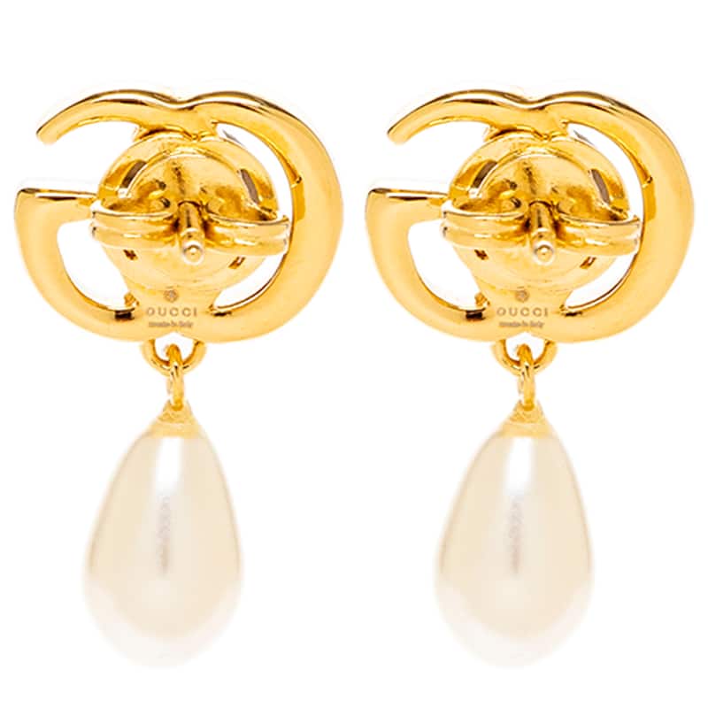 GG Marmont Pearl Drop Earrings - Gold and White
